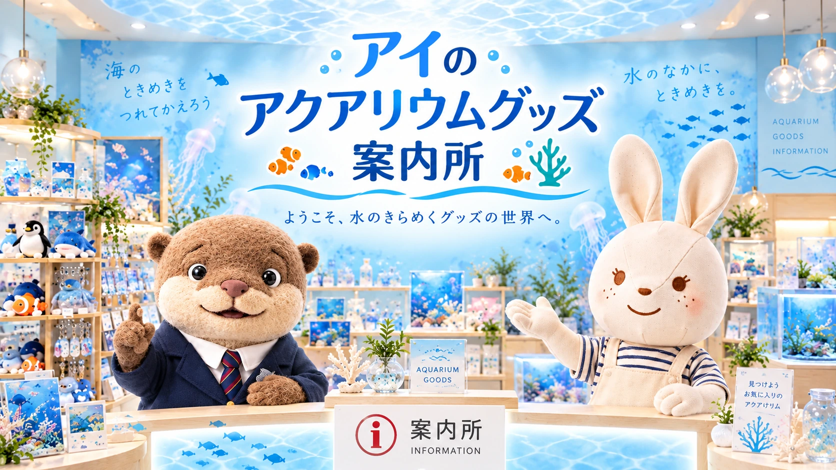 コタロウとアイが案内するアクアリウム用品コーナー